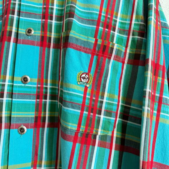Cinch Red Blue Green Plaid Western Button Down Long Sleeve Shirt Men’s Medium - Picture 2 of 7